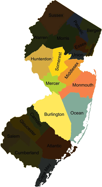 map highlighting central New Jersey